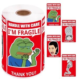 3x2 Inch Funny Fragile 500 Stickers for Shipping - Cry Meme Design NEW